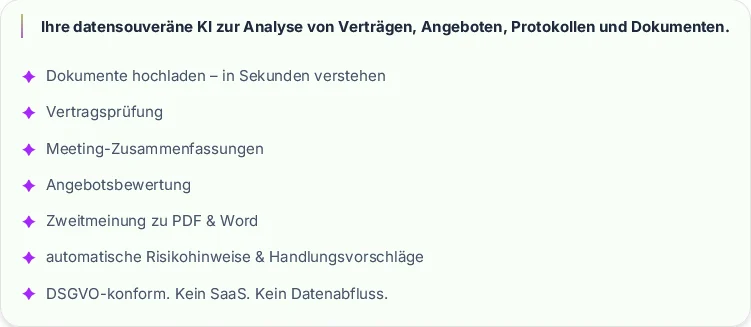 Infokasten in LibreChat mit Beispielen: Dokumente hochladen, Vertragsprüfung, Meeting-Zusammenfassungen, Angebotsbewertung, Zweitmeinung zu PDF und Word