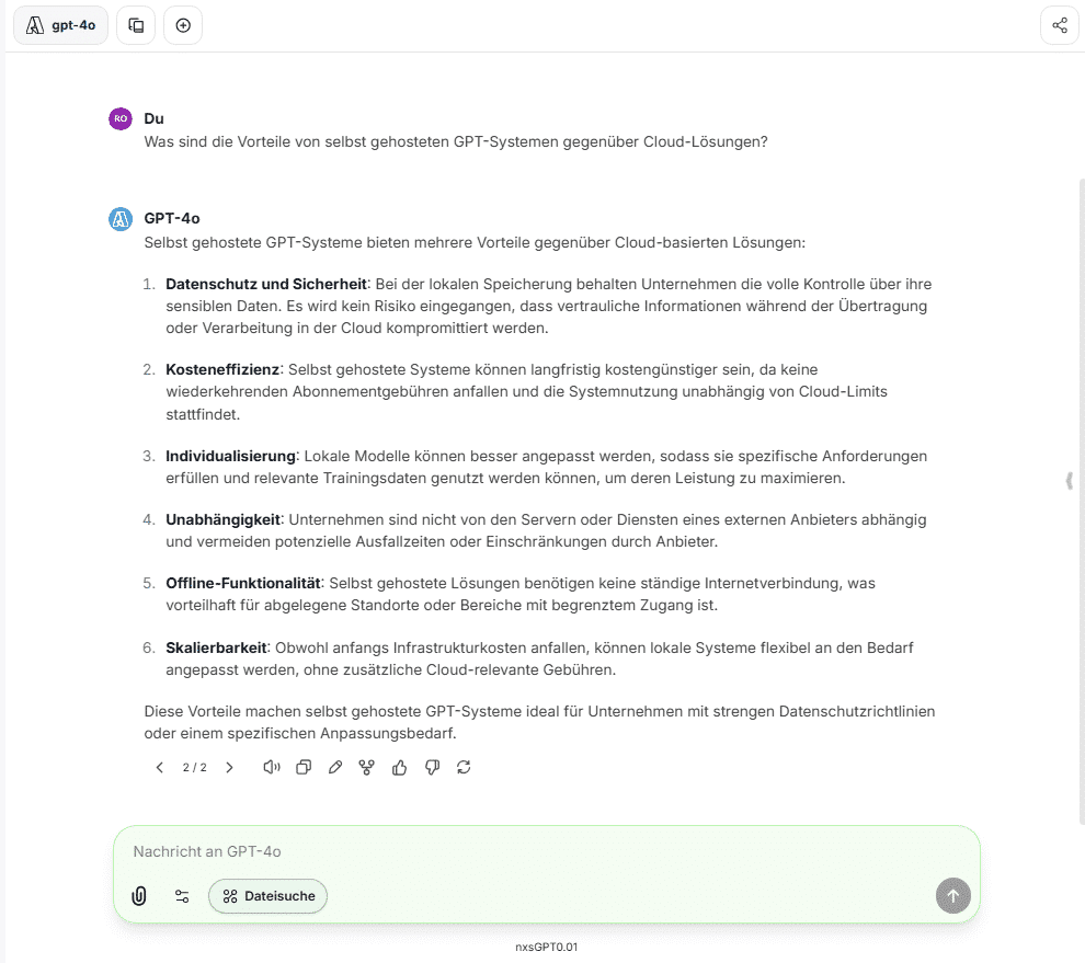 dsGPT Screenshot mit frage und antwort der KI